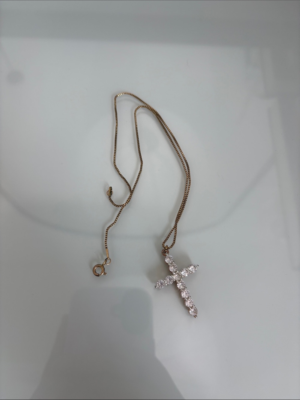 Gold Cross Pendant Necklace with Clear Stones - Women Jewelry